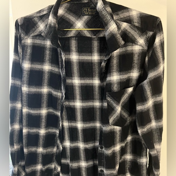 Black and White Flannel Shirt with Sleeve Patch - Picture 2 of 4